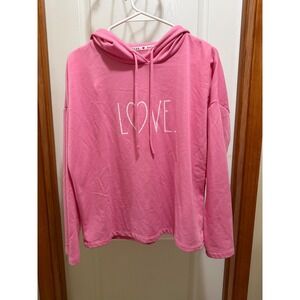 Rae Dunn Love Heart Pink Hoodie‎ Sweatshirt Womens Small QWU2978-656-NPA